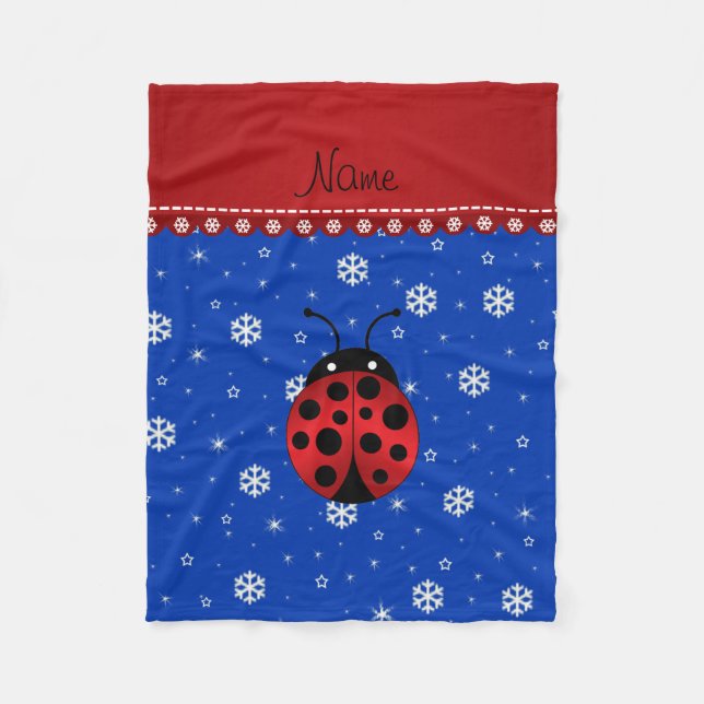 Personalisierter Name Ladybug - Schneeflocken Fleecedecke (Vorderseite)