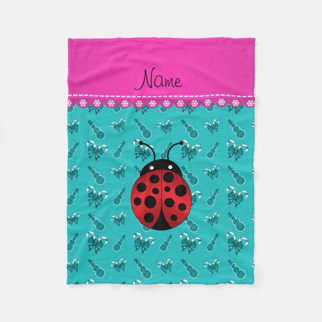 Personalisierter Name Ladybug türkisfarbene Schnee Fleecedecke (Vorderseite)