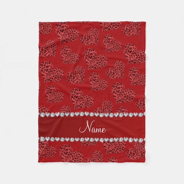 Personalisierter Name Leopardenherzen Fleecedecke (Vorderseite)