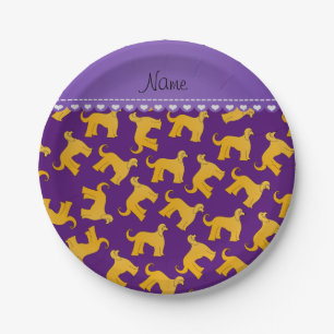 Personalisierter Name lila afghanische Hunde Pappteller