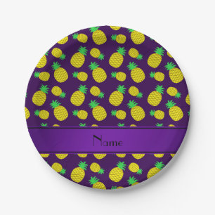 Personalisierter Name lila Ananas Pappteller