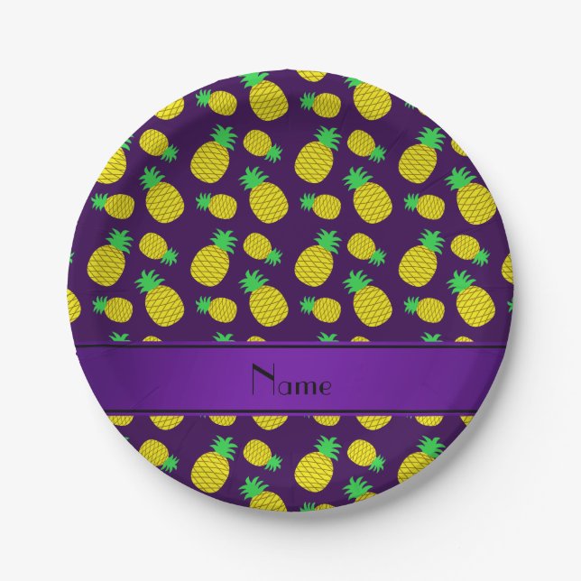 Personalisierter Name lila Ananas Pappteller (Vorderseite)