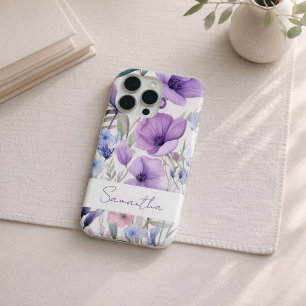 Personalisierter Name Lila Floral Elegant iPhone 15 Pro Hülle