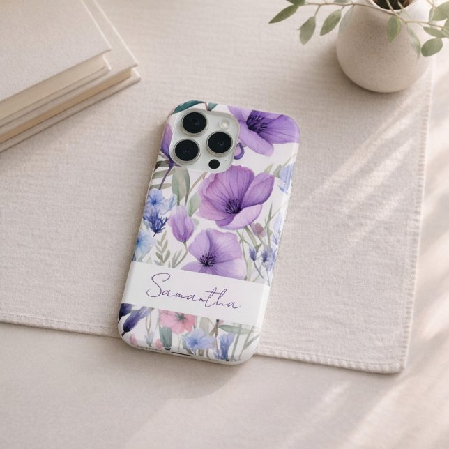 Personalisierter Name Lila Floral Elegant iPhone Hülle (Von Creator hochgeladen)
