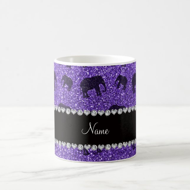Personalisierter Name lila Glitzer Elefanten Tasse (Mittel)