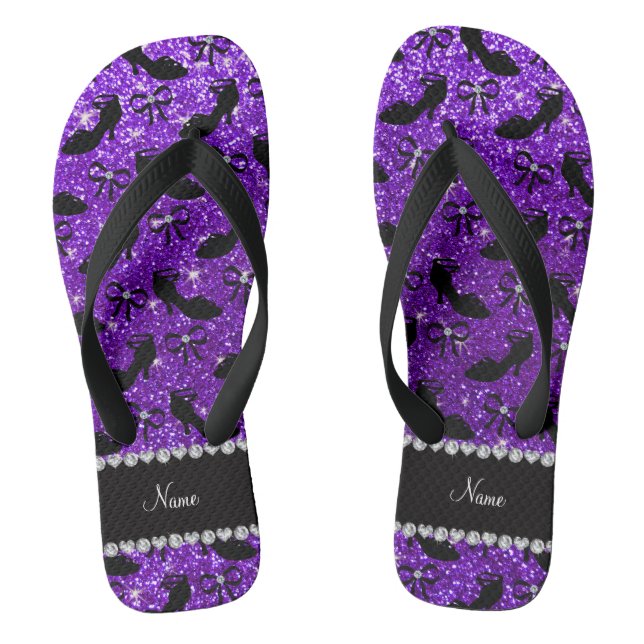 Personalisierter Name lila Glitzer extravagante Sc Flip Flops (Fußbett)