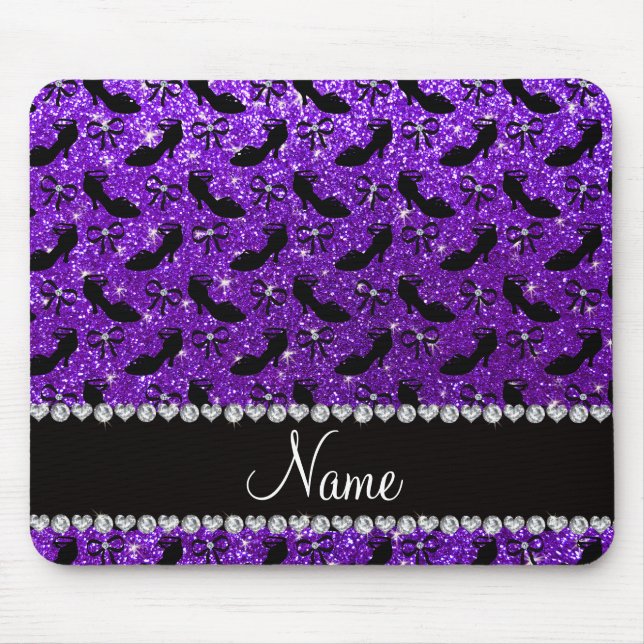 Personalisierter Name lila Glitzer extravagante Sc Mousepad (Vorne)