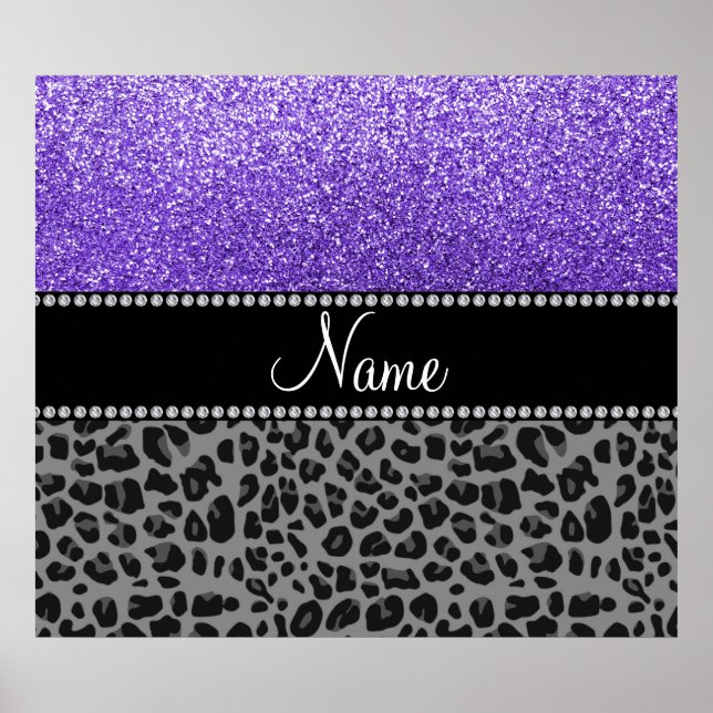 Personalisierter Name lila Glitzer schwarzer Leopa Poster (Vorne)