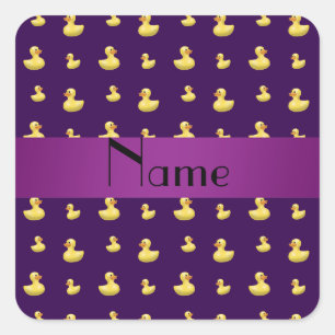 Personalisierter Name lila Gummiente Quadratischer Aufkleber