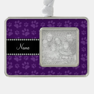 Personalisierter Name lila Hundepapiere Rahmen-Ornament Silber