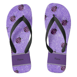 Personalisierter Name lila Ladybug lila Glitzer Flip Flops