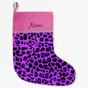 Personalisierter Name lila Leopard rosa Streifen Kleiner Weihnachtsstrumpf