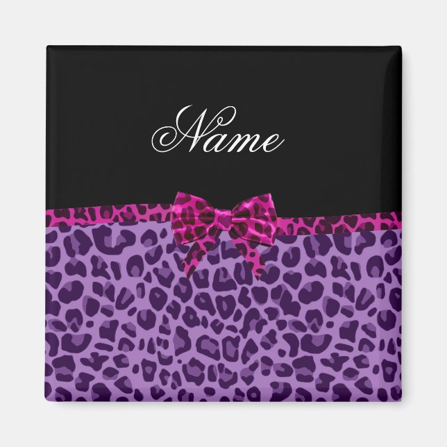 Personalisierter Name lila Leopardendruck Magnet (Vorne)
