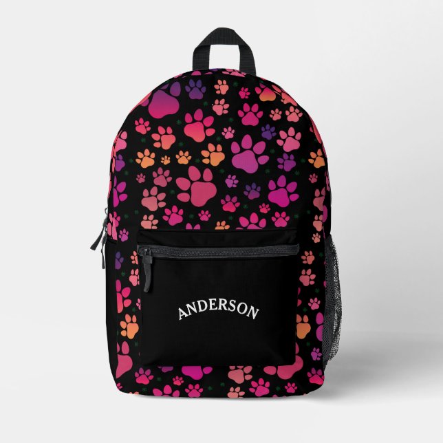 Personalisierter Name Lila Paw-Muster Bedruckter Rucksack (Vorderseite)
