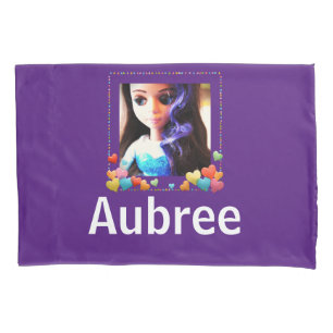 Personalisierter Name Lila Puppe mit Bettzeug Kissenbezug