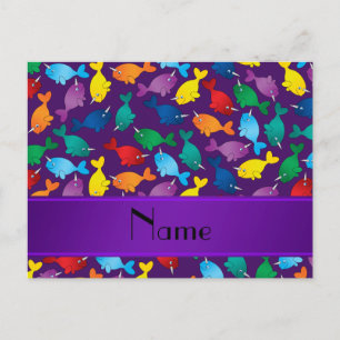 Personalisierter Name lila Regenbogennarwhal Postkarte