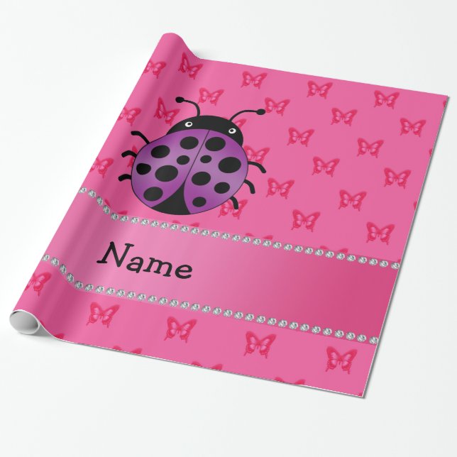 Personalisierter Name lila Schmetterlinge Geschenkpapier (Ungerollt)
