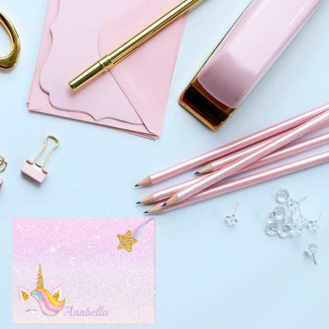 Personalisierter Name Lila Sparkle Glitzer Unicorn Post-it Klebezettel (Von Creator hochgeladen)