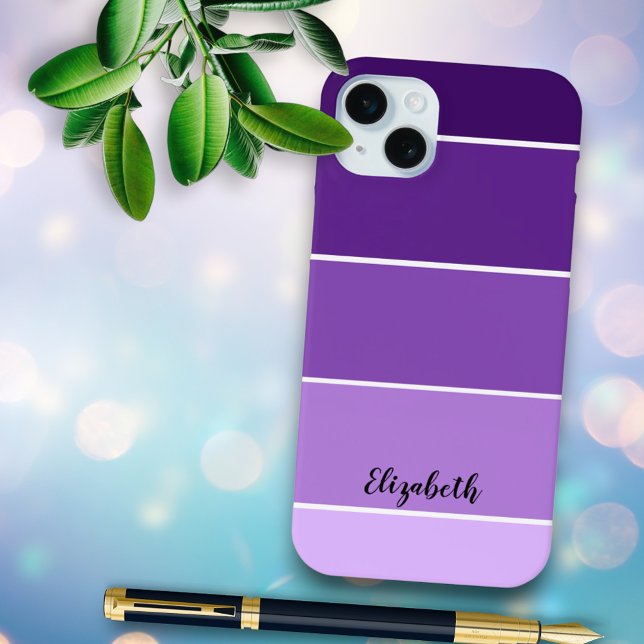 Personalisierter Name Lila Strip Farbpalette Chip Case-Mate iPhone Hülle (iPhone case back with template text)