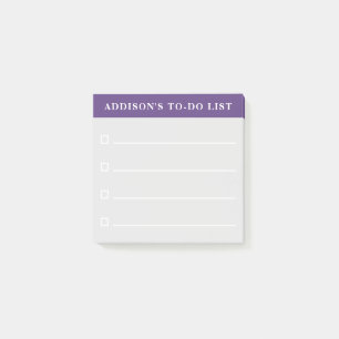 Personalisierter Name Lila und Graue Liste Post-it Klebezettel