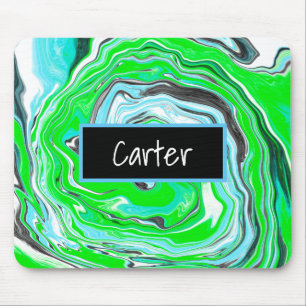 Personalisierter Name Lime Green und Blue Swirl Mi Mousepad