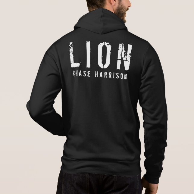 Personalisierter Name Lion Black & White Zip Hoodie (Rückseite)