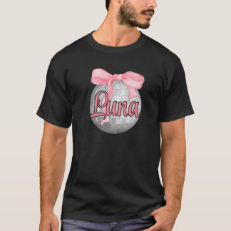 Personalisierter Name Luna Coquette Bow Pink Disco T-Shirt