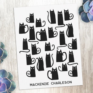 Personalisierter Name Lustige schwarze Katze Mitteilungskarte