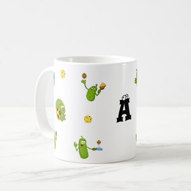 Personalisierter Name lustiger Pickleball-Spieler Kaffeetasse (Vorderseite Links)