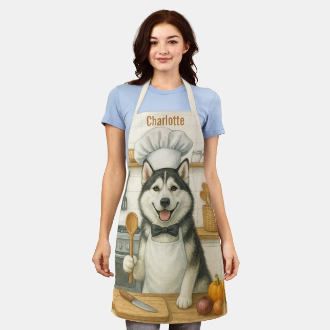 Personalisierter Name Lustiger Sibirischer Husky H Schürze (Getragen)