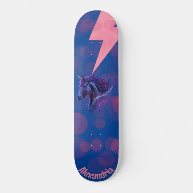 Personalisierter Name Magical Unicorn Pink Blitz Skateboard (Vorderseite)
