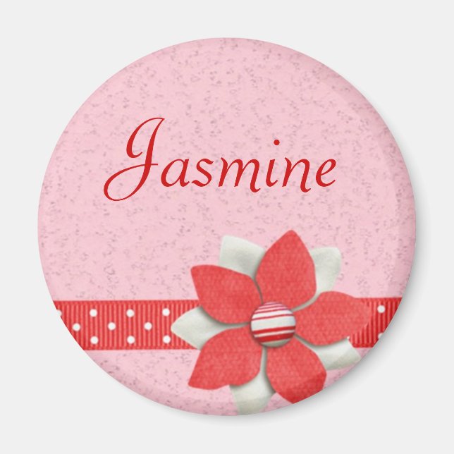 Personalisierter Name Magnet - Rotes Band und Blum (Vorne)