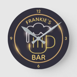 Personalisierter NAME Man Cave Bier Custom Neon Ba Runde Wanduhr
