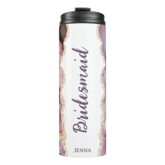 Personalisierter Name Marmor Brautjungfer Thermosbecher (Vorderseite)