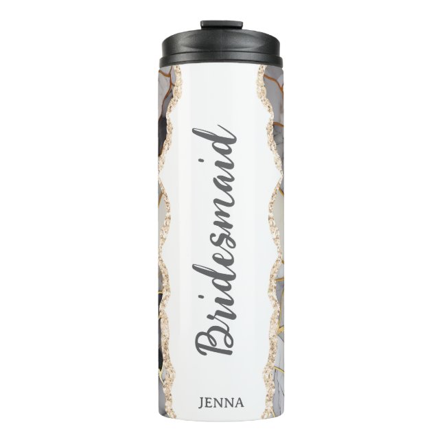 Personalisierter Name Marmor Brautjungfer Thermosbecher (Vorderseite)