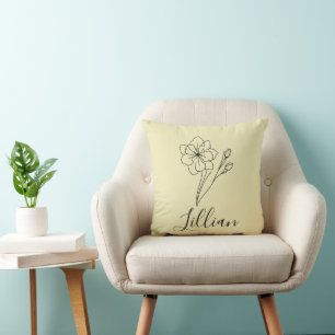 Personalisierter Name März jonquil Geburtsname Blu Kissen
