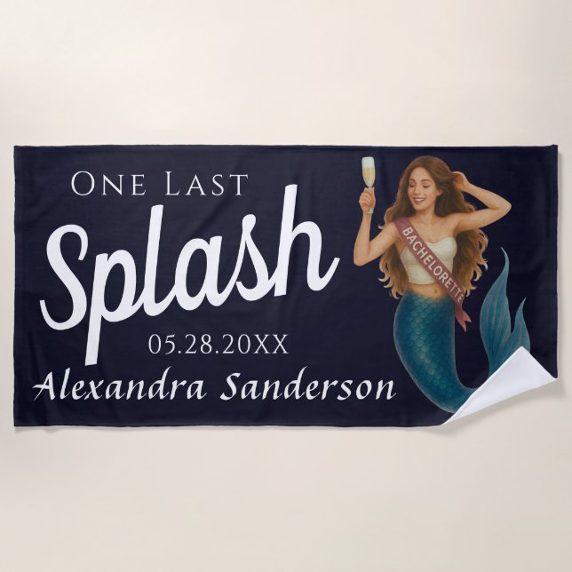 Personalisierter Name Mermaid Bachelorette Strandtuch (Vorderseite)