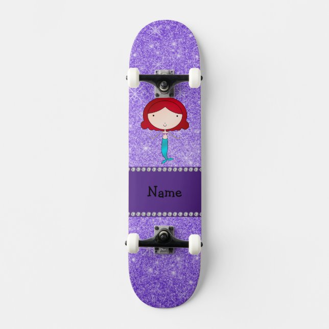 Personalisierter Name mermaid lila Glitzer Skateboard (Vorderseite)