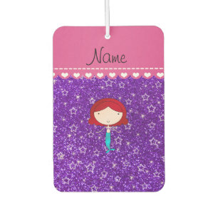 Personalisierter Name Mermaid lila Sterne Glitzer Autolufterfrischer