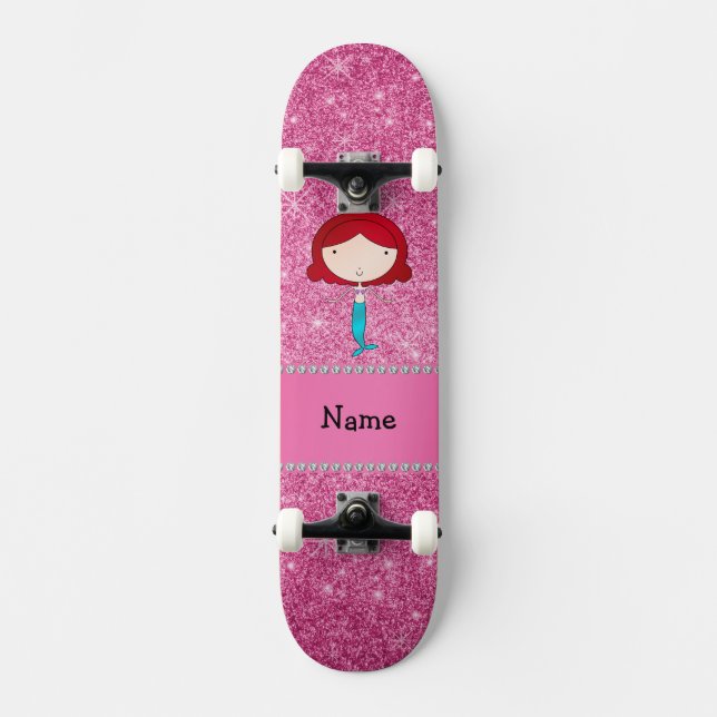 Personalisierter Name mermaid rosa Glitzer Skateboard (Vorderseite)