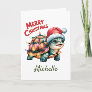 Personalisierter Name Merry Christmas Turtle in Sa Karte