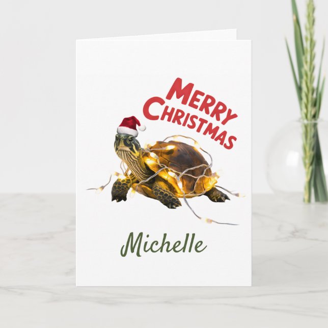 Personalisierter Name Merry Christmas Turtle in Sa Karte (Vorderseite)