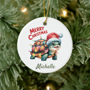 Personalisierter Name Merry Christmas Turtle in Sa Keramik Ornament