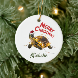 Personalisierter Name Merry Christmas Turtle in Sa Keramik Ornament
