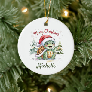 Personalisierter Name Merry Christmas Turtle in Sa Keramik Ornament