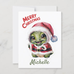 Personalisierter Name Merry Christmas Turtle in Sa Postkarte