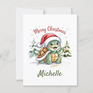Personalisierter Name Merry Christmas Turtle in Sa Postkarte