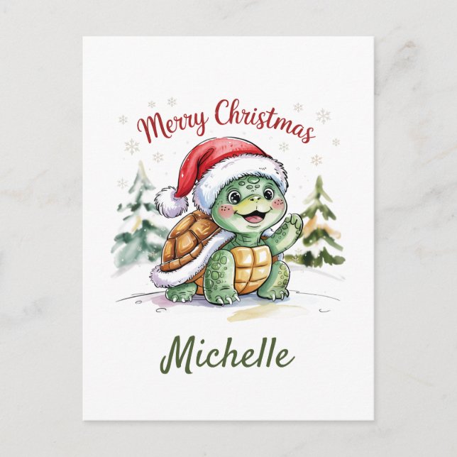 Personalisierter Name Merry Christmas Turtle in Sa Postkarte (Vorderseite)