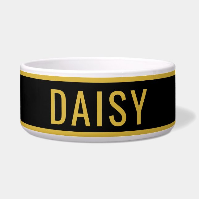 Personalisierter Name Metallic Gold Schwarz Minima Napf (Vorderseite)