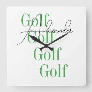 Personalisierter Name Minimal Golf Typografie Quadratische Wanduhr